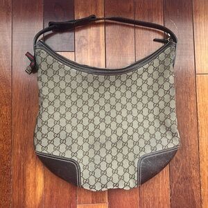Authentic Gucci Princy Hobo bag. Canvas Vintage Shoulder Bag. Leather trim
